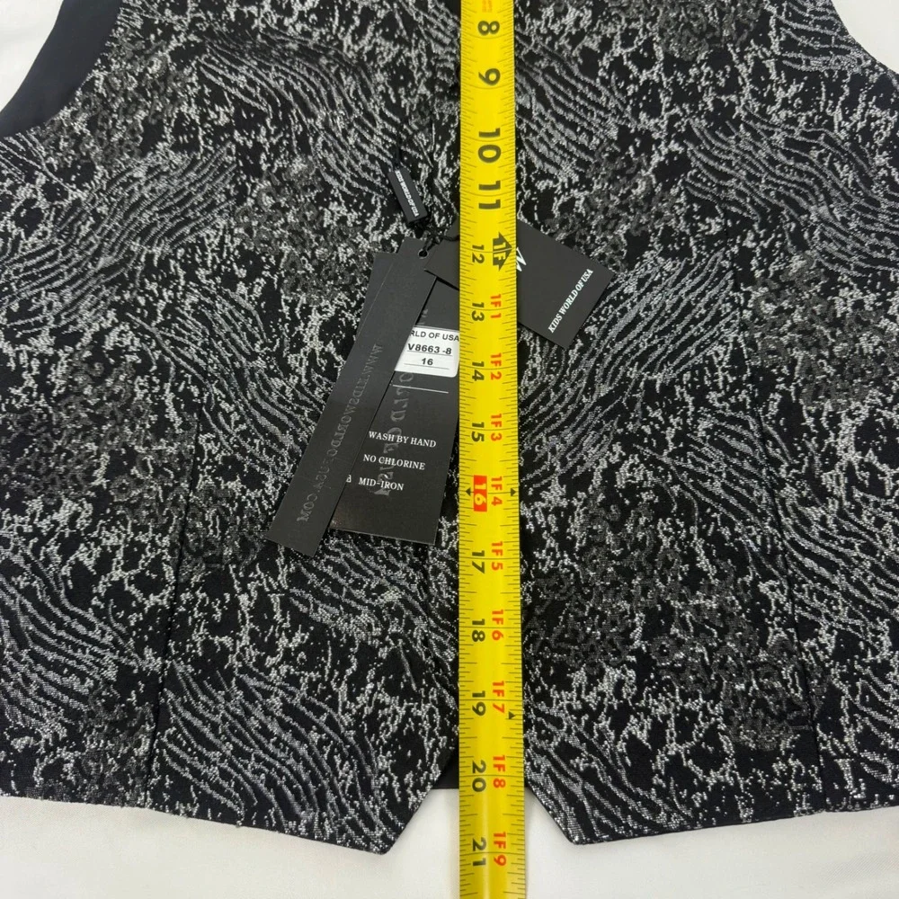 Kids World‎ of USA Metallic Brocade Formal Party Black Silver Vest Size Kid 16